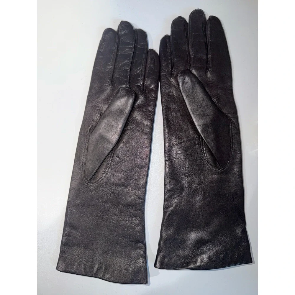 Vintage Womens Size M / 7 Black Soft Leather Formal Long Gloves Lined